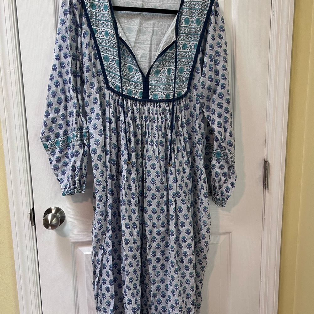 Dolma Block Print Midi Bathing Suit Cover Up Dress Size L Cottagecore Boho Beach